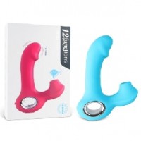 Vibrator with Clitoral Suction, Vibrating Tip, 12 Function, Silicone, Rechargeable, CYAN